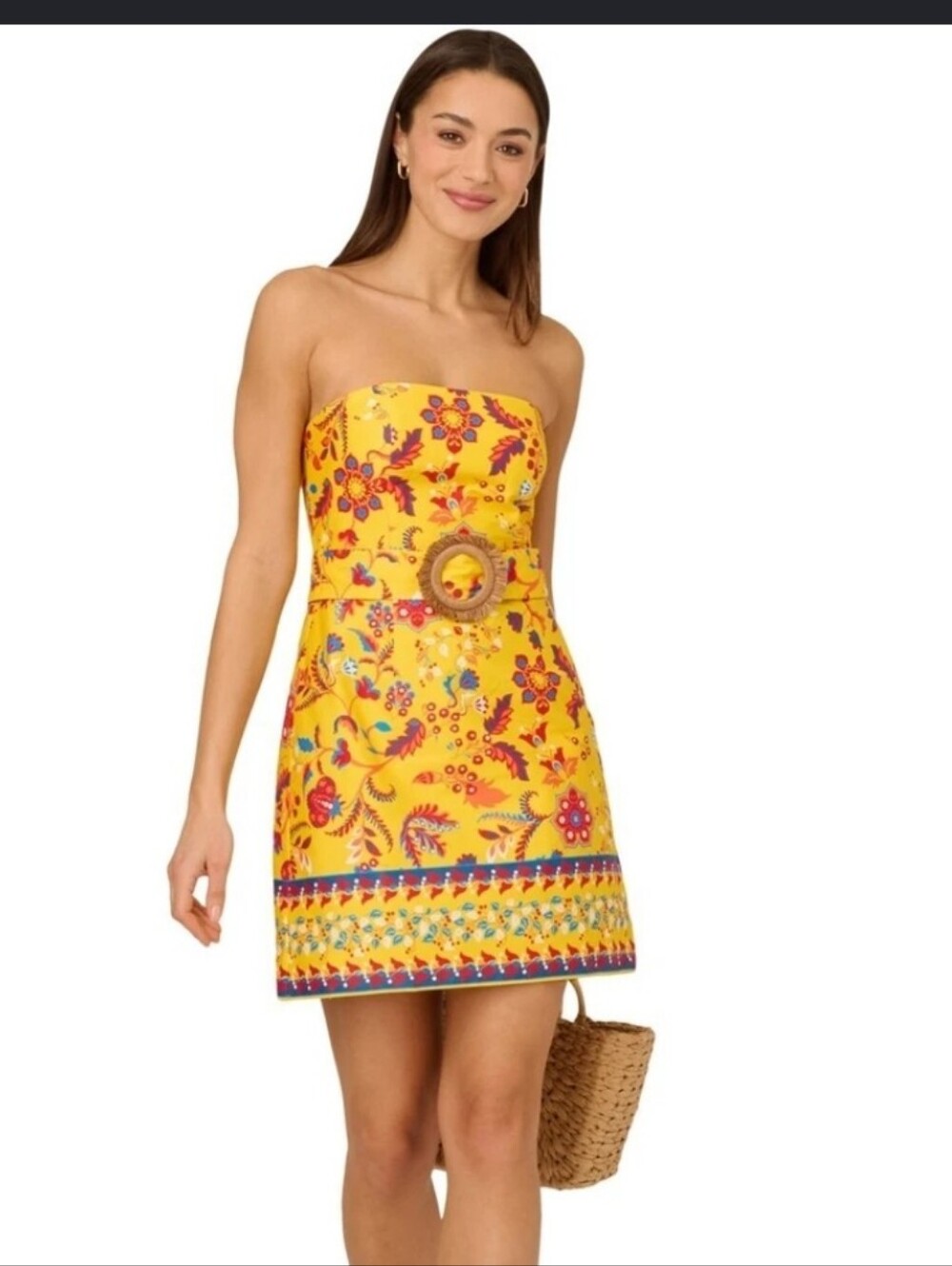 Adrianna Papell NWT Size 16 Yellow Floral O Ring Strappy Midi Dress FLAW
